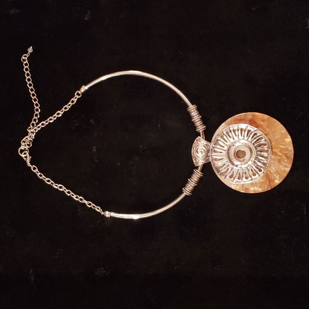 Costume Silver Lucite Medallion Collar Necklace